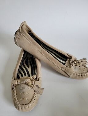 Jimmy Choo Suede Studded Tassel Driving Loafers Zebra Moccasins flats size 9